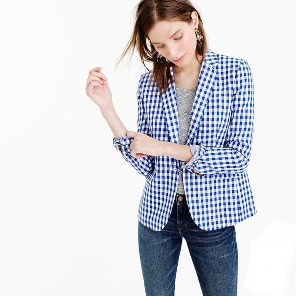 NWT J. Crew Factory Gingham Schoolboy Blazer